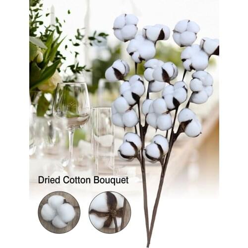 10 Head Naturally Dried Cotton Flower Artificial Plants Floral Branch For Wedding Party Decoration Fake Flowers Home Decor 2pcs