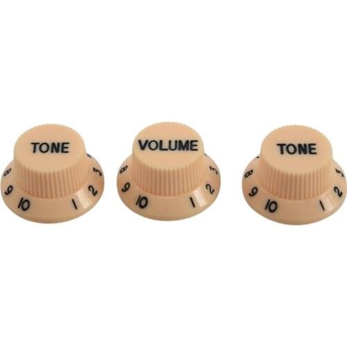 New Cream Dark Blue Font 1 Volume& 2 Tone Guitar Control Knobs For Fender Strat