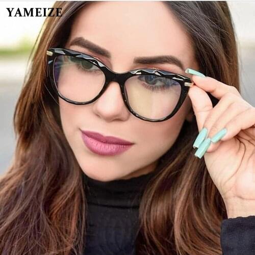 YAMEIZE Fashion Cat Eye Glasses Frames Women Trending Styles Optical Computer Glasses Frame Clear Lens Eyeglasses Eyewear Frame
