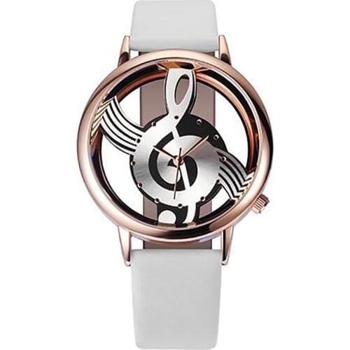 Wholesale Women Men Fashion Watches Hollow Out Dial Musical Note Leather Straps Quartz Wrist Watches Gifts 2021