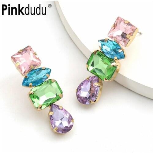 Pinkdudu Fashion Luxury Multicolor Crystal Earrings Large Long Statement Rhinestone Water Drop Earrings Jewelry for Women PD347