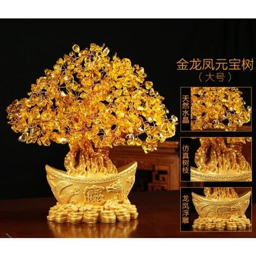 Bring wealth Dragon Phoenix Good Luck Home Shop Company Money Drawing gold crystal Pachira money Tree FENG SHUI talisman