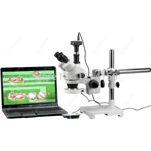 Industrial Inspection-AmScope Supplies 3.5X-90X Trinocular 80-LED Boom Stand Stereo Microscope + 8MP Camera