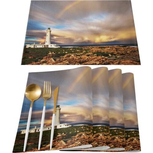 Lighthouse Sky Rainbow Table Mats for Dining Table Kitchen Table Coaster Accessories Modern Home Decor car coaster