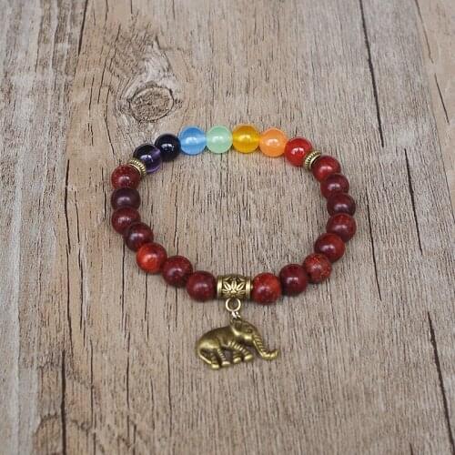 Handmade Original Vintage Women Wood Beads Elephant Mala Chakra Bracelet Yoga Healing Seven Chakra Charm Strand Bracelet