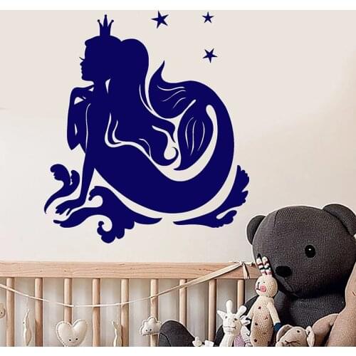 Mermaid Princess Wall Decal Silhouette Fantasy Fairy Tale Beast Vinyl Window Sticker Kids Girls Bedroom Bathroom Home Decor M088