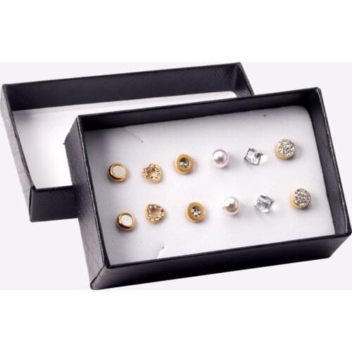 6Pair/Box Imitation Pearl Earrings 316L Stainless Steel Anti-allergy Ear Studs Set Push Back Jewelry Accessories Wholesale