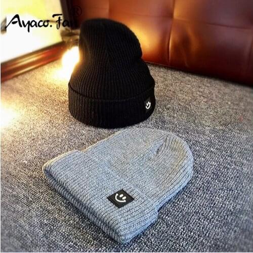 Cute Smile Crochet Knit Cap Beanie 2019 Autumn New Solid Warm Skullies Beanies Caps Female Knitted Hat Ladies Girls Winter Hats