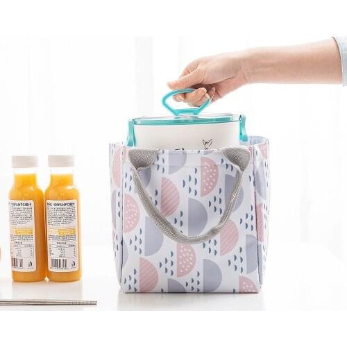 Drawstring Lunch Bag Thermal Lunch Bags Geometric Prints Portable Picnic Bag Waterproof Oxford Aluminium Foil Insulation Pack