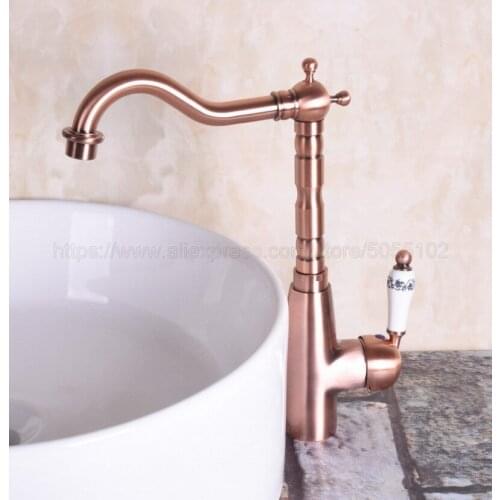 Bathroom Basin Sink Faucet Antique Red Copper Single Handle Kitchen Tap Faucet Mixer hot and cold water tap znf132