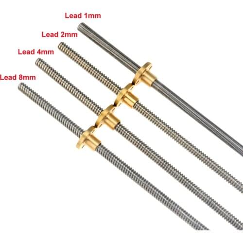 3D Printer CNC THSL-300-8D Trapezoidal Rod Lead Screw Thread 8mm T8 Lead1mm Length100mm200mm300mm400mm500mm600mm with Brass Nut