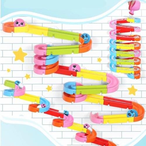 Water Games Marble Run Race Maze Suction Cup Orbits Bathroom Toys Baby Bath Track Toys Children Assembling Track Slides Blocks