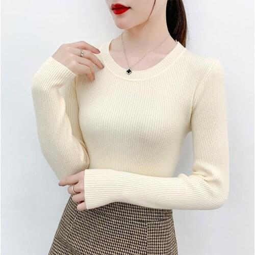 Woman Sweaters Pullover Low Collar Short Autumn Winter Tight Round Neck Slim Fit Inner Wear Turtleneck Pullover Femme Chandails
