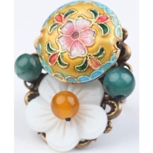 Vintage Rings for Women Ring Cloisonne Female Fashion National Handmade Finger Ring Engagement Jewelry Accessories Gift B0085