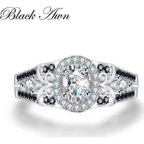 2020 New 925 Sterling Silver Row Black Stone Engagement Rings for Women Fine Jewelry Bague C315
