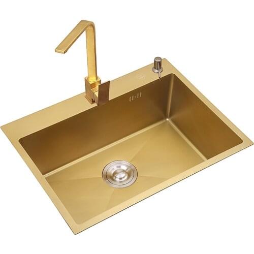 Gold kichen sink 304 Stainless Steel single bowl above counter or udermount sink Vegetable Washing basin Sinks kitchen Golden