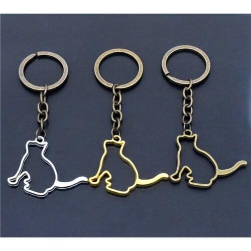 1pcs Fashion 30mm Key Ring Metal Key Chain Keychain Jewelry With 3 Colors Plated Hollow Cat 45*36mm Pendant
