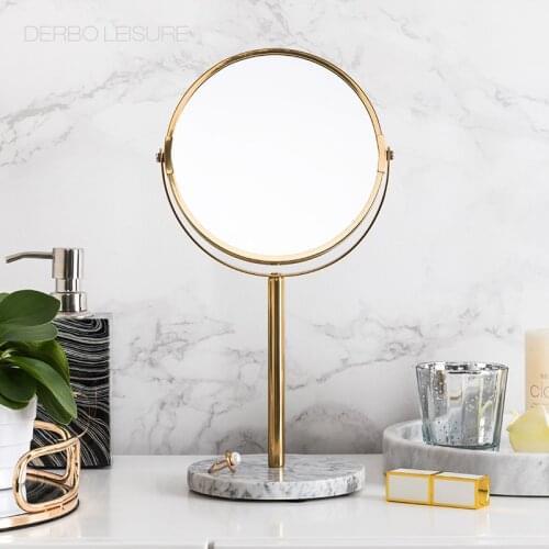 Modern Fashion Design luxury marble base rose gold Color loft metal steel table top makeup cosmetic round decorative mirror 1PC