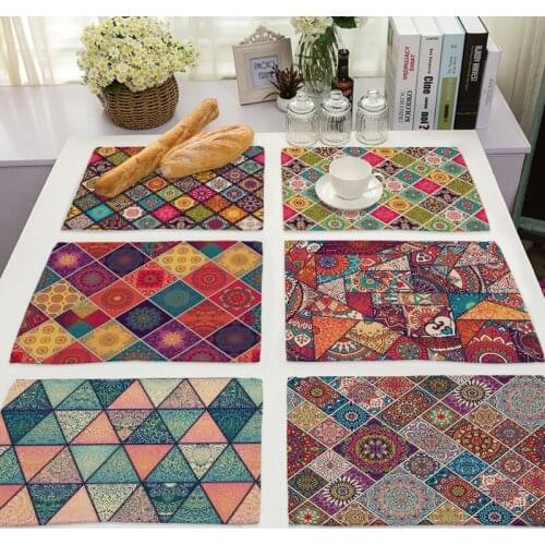 1Pcs Cotton Linen Colorful Geometric Pattern Table Mats Kitchen Placemat Dining Coaster Pad Cup Mat 42*32cm Home Decor