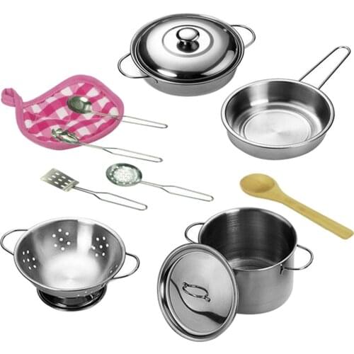 12Pcs Kids Kitchen Pretend Play Tableware Toys Stainless Steel Cookware Set Boys Girls Toys Tool