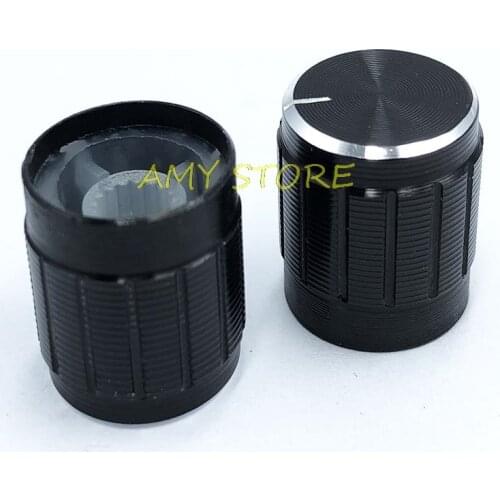 2/5/10Pcs Knurled Nonslip Ribbed Black 6MM Silver Tone Aluminum Potentiometer Volume Rotary Control Knobs Caps 15x17mm
