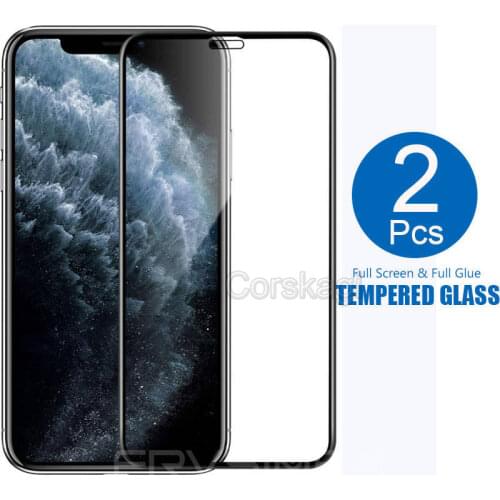 2PCS Full Coverage Clear Tempered Glass Screen Protector Film for iphone SE 2020 11 Pro Max X XS XR 10 7 8 6 6S Plus