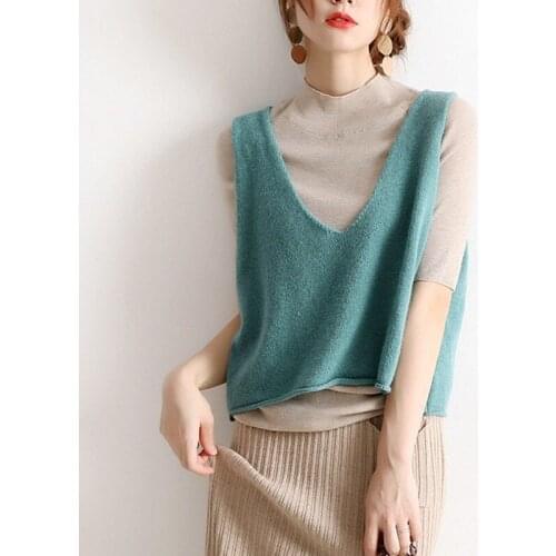 2020 Autumn And Winter New Minimalist Style Crumpled Loose V-neck Knitted Vest Sweater Fashion Casual All-match Sweater