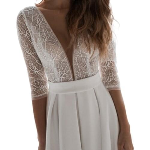 2021 Spring and Summer Womens Pure White Three-quarter Sleeves V-neck Halter Dress