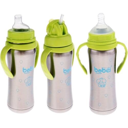 3-in-1Baby Bottle 240ML Stainless Steel Baby Milk Feeding Bottle Sippy Cup with Handle Drinking Bottle Cup for Infant Toddler