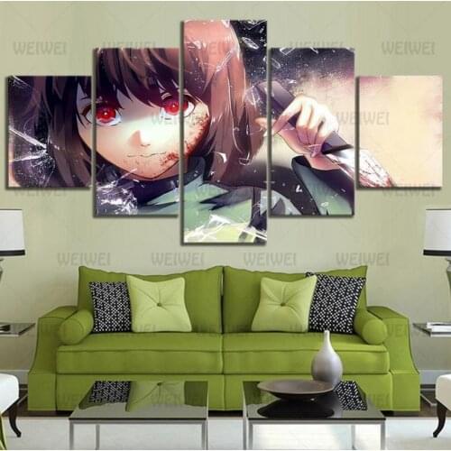 5Pcs Anime Girl with Short Red Hair and Red Eyes Home Wall Decoration Poster Bedroom Living Room Art Frameless Canvas Painting