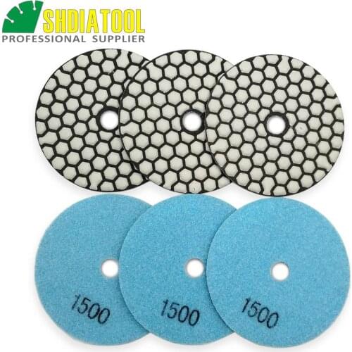SHDIATOOL 6pcs 100mm #1500 Dry Polishing Pads Very Competitive Sanding Disc 4" Resin Bond Diamond Flexible Polishing Pads