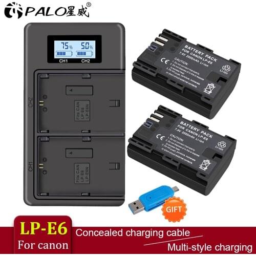 PALO LP-E6 LP E6 LPE6 LPE6N lp e6 Camera Batteries + LCD Charger For Canon EOS 5DS R 5D Mark II III 5D 6D 7D 70D 80D EOS 60D