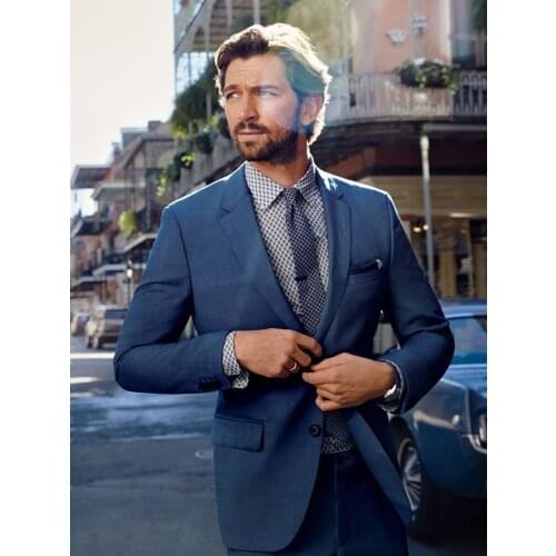 ANNIEBRITNEY 2 Piece Navy Slim Men Formal Suit Custom Skinny Groom Wedding Tuxedo Slim Fit Prom Wedding Men Suit With Pants