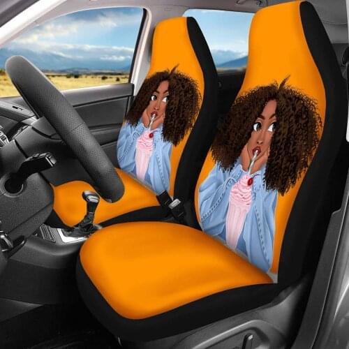 HUGSIDEA Car Seat Covers Universal Fit Full Set Black Girls Magic African Girls Print Vehicle Seat Protectors Car Interior Decor