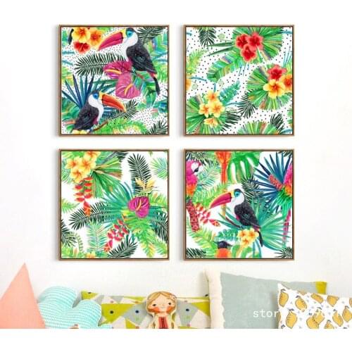 No frame modern tropical bird leaves landscape canvas printings oil painting printed on cotton home wall art decoration pictures