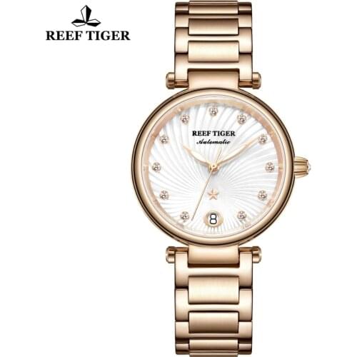 Reef Tiger/RT Brand Luxury Rose Gold Women Watch Diamond Polaris Dial Automatic Bracelet Watches New reloj mujer RGA1590