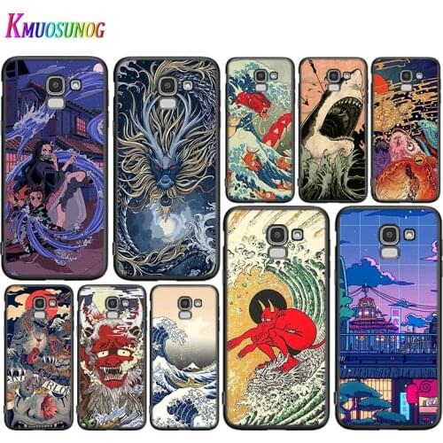 Black Cover Japanese wave Anime Dragon for Samsung Galaxy J8 J7 Duo J6 J5 Prime J4 Plus J3 J2 Core 2018 2017 2016 Phone Case