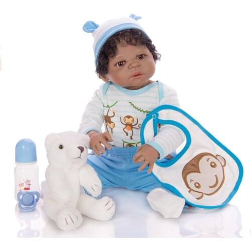 Black Doll baby reborn boy 23' 57cm full silicone reborn baby doll African newborn babies alive boneca bebe reborn gift