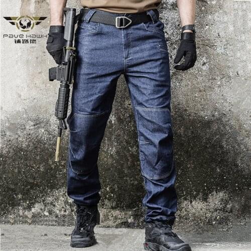 Army Combat Denim Jeans Men Wearable Special Force Flexible Military Jeans Tactical SWAT Multi Pocket Cotton Pants
