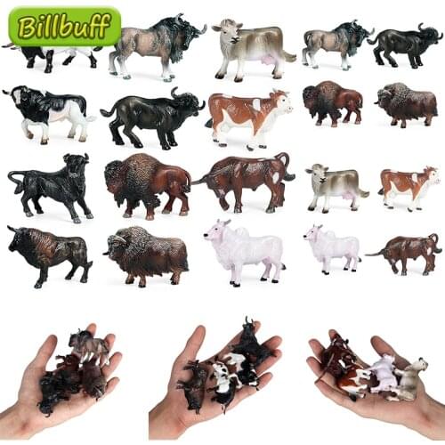 New 4Pcs/set Mini Simulation Wild Animals Model Figures Toy Animals Cattle Lion Cow Poultry PVC Action Figures Gift for Children