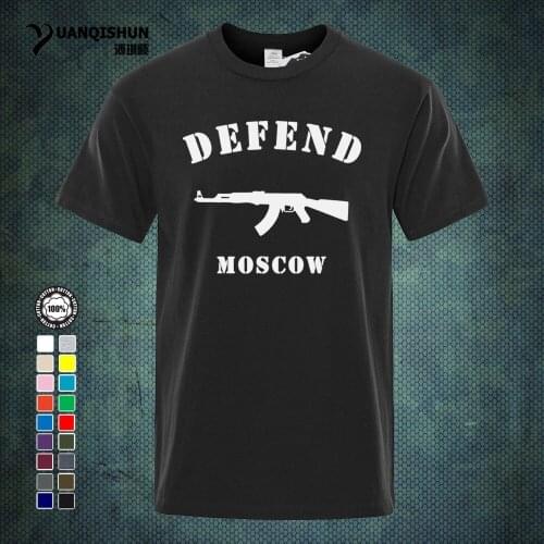 DEFEND MOSCO AK47 Creative Mens Novelty T-Shirt 16 Colors High Quality Men T Shirt O Neck Short Sleeve Cotton Casual Top Tee