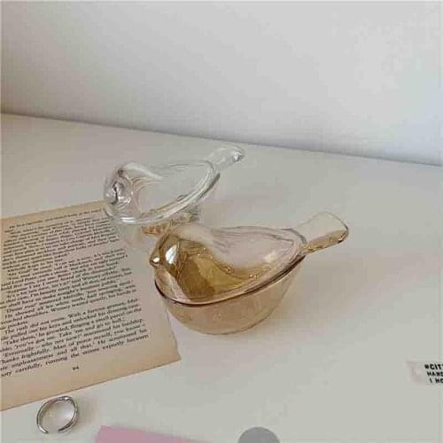 Ins Amber Bird Glass Earrings Ring Jewelry Storage Can Transparent Decorative Box Desktop Small Items Storage Lovely Delicate