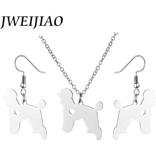 JWEIJIAO Color Stainless Stain Poodle Germany Pudel Necklace/Earrings Sets 2018 Cute Puppy Dog Pendant Jewelry Sets SKU11