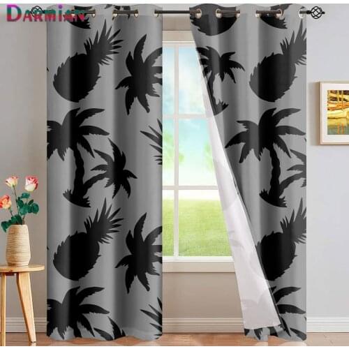 DARMIAN 2021 Summer Pineapple Shadow Pattern Window Curtain Bedroom Decoration Modern Thermal Insulated Blackout Curtains Drape