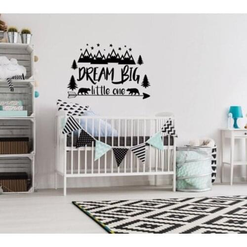 Dream Big Little One Wall Decal Nursery Quote Wall Decor Mountain Wall Decal Kids Baby Wall Decal Woodland Vinyl Sticker L926