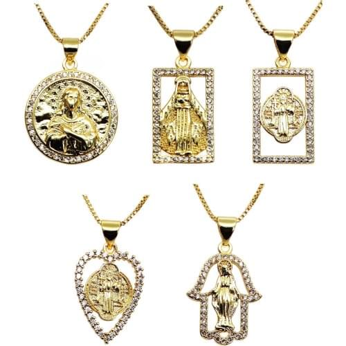 Micro Zircon virgin Mary Pendant necklace chain pendant loving heart palm hand Pendant necklace copper chain jewelry necklace