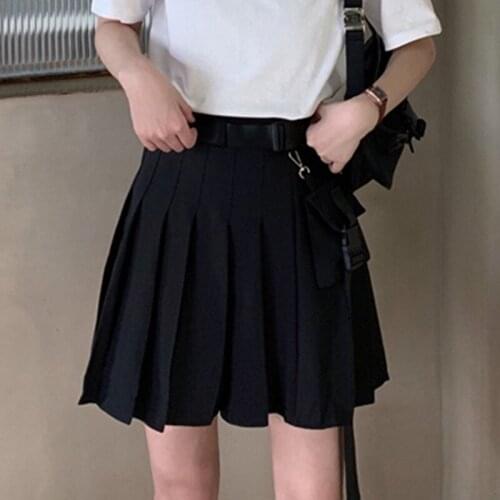 Zoki Mini Skirt Women Belt A-line Pleated Skirts High Waist Casual Jk Japan Street Wear Preppy Style Summer Fashion New 2021