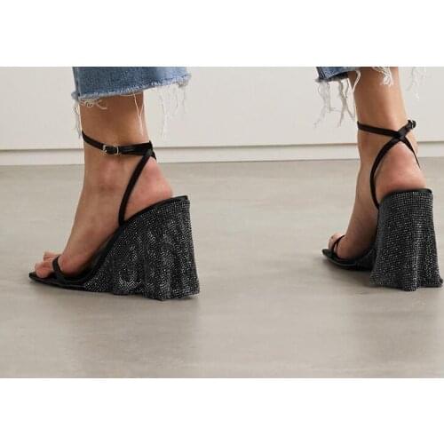 Moraima Snc Crystal Embellisehd High Heel Sandal Sexy Open Toe Rhinestones Tassel Ankle Strap Gladiator Shoes Woman Party Heels