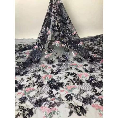 New Style Lace Fabric Sequin Embroidered Tulle Mesh Cloth For Sewing Fashion Dress Party Dress Africa Nigeria Lace 5 Yards