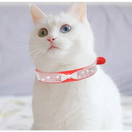Crystal Dog Collar Adjustable Leather Kitten Necklace For Small Medium Dogs/Cats XS-L